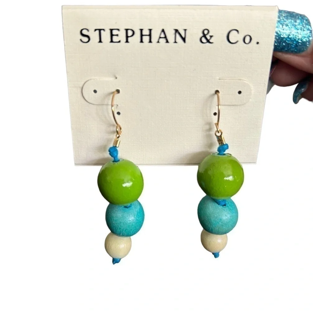Stephan & Co. Wooden Three Bead Drop Earrings in This Seasons Trending Colors